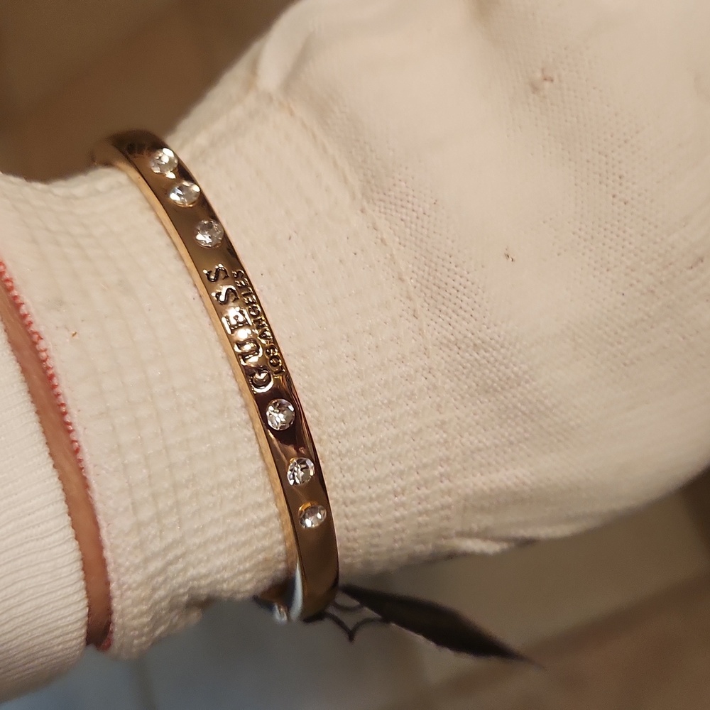 GUESS Gold Bracelet with Clear Stones Logo Accent - Picture 13 of 16